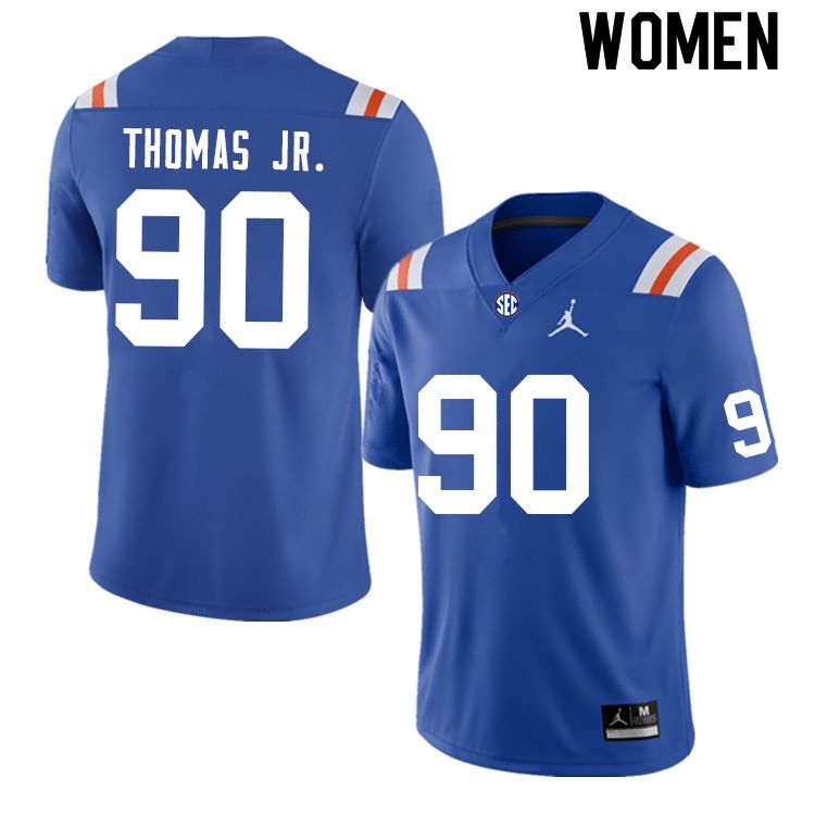 NCAA Florida Gators Chris Thomas Jr. Women's #90 Nike Blue Throwback Stitched Authentic College Football Jersey VOQ0364JR